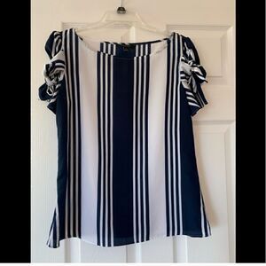 Banana Republic Striped Bow Tie Short Sleeve Blouse Silky XSMALL